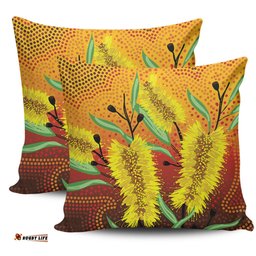 Australia Aboriginal Aboriginal Art Of Yellow Bottle Brush Plant Pillow