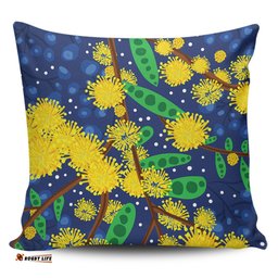 Australia Aboriginal Australian Yellow Wattle Flower Artwork Pillow