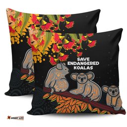 Australia Koala Aboriginal Save Endangered Koalas Red Bottle Brush Flower Pillow