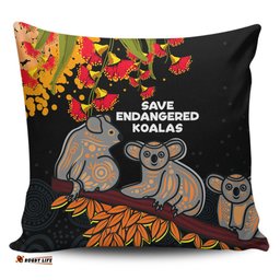 Australia Koala Aboriginal Save Endangered Koalas Red Bottle Brush Flower Pillow