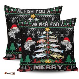 Australia Christmas Fishing Merrry Fishmas Fishing Rod Christmas Tree Pillow