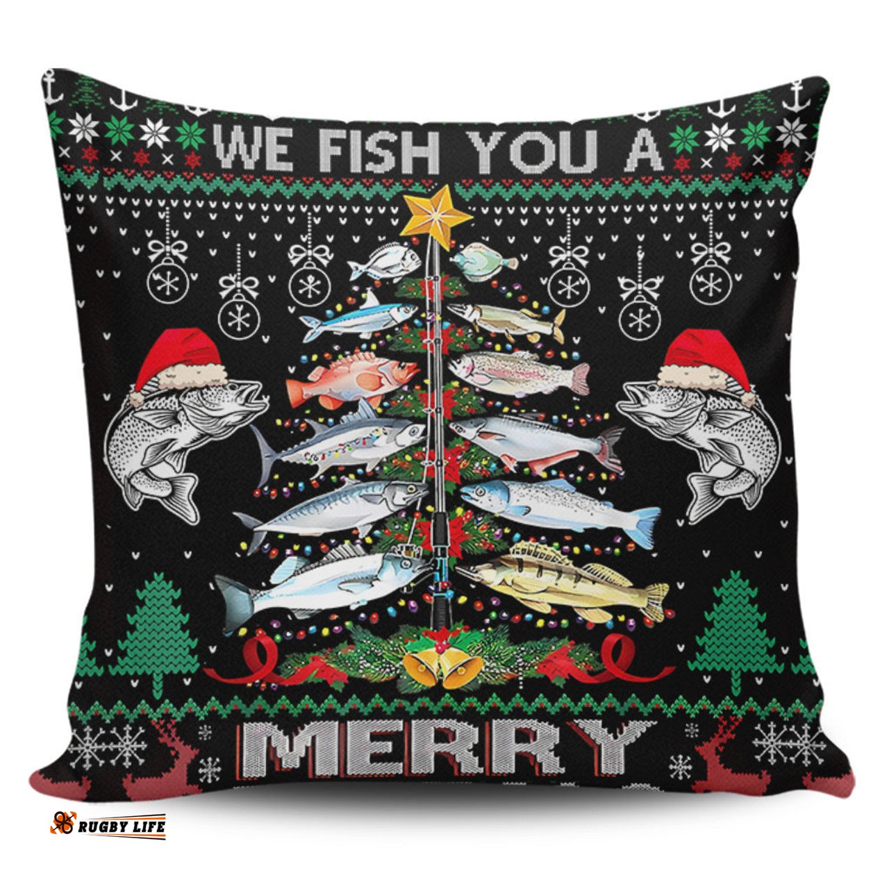 Australia Christmas Fishing Merrry Fishmas Fishing Rod Christmas Tree Pillow