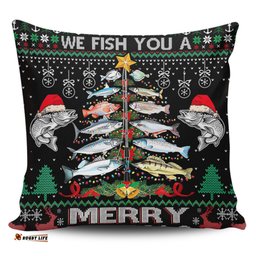 Australia Christmas Fishing Merrry Fishmas Fishing Rod Christmas Tree Pillow