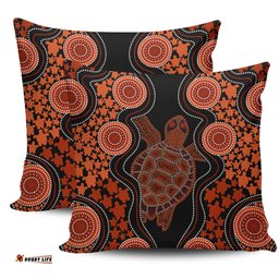 Australia Aboriginal Art Turtles Inspired Orange Pillow