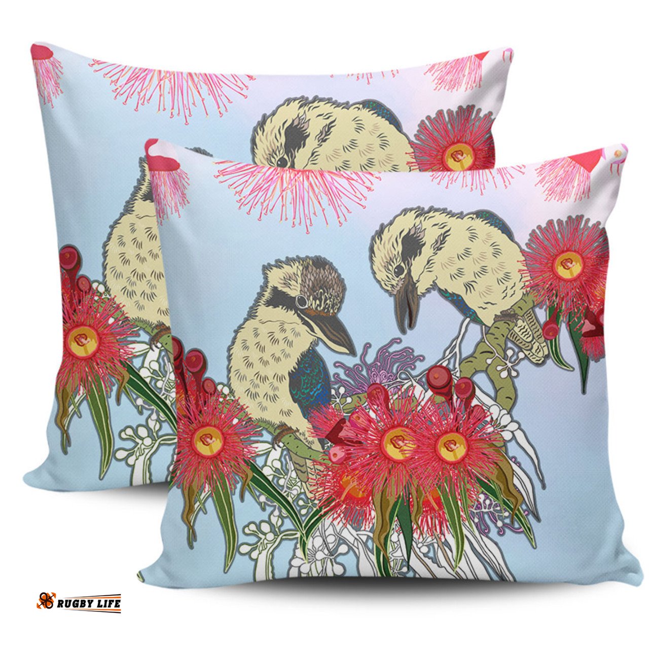 Australia Kookaburra Couple Kookaburra With Eucalyptus Flower Art Pillow