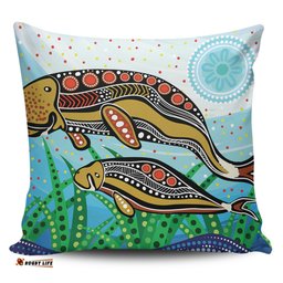 Australia Aboriginal Dugong Aboriginal Artwork With Mother And Baby Pillow