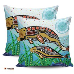 Australia Aboriginal Dugong Aboriginal Artwork With Mother And Baby Pillow
