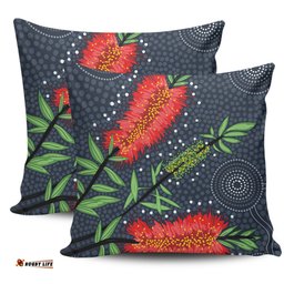 Australia Flowers Aboriginal Red Bottle Brush Tree Depicted In Aboriginal Style Pillow