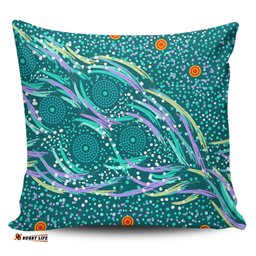 Australia Aboriginal Turquoise Dot Dreamtime Pillow