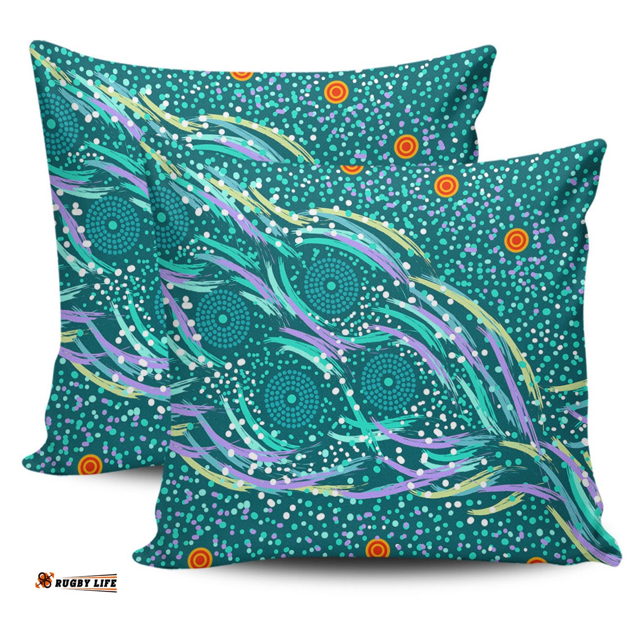 Australia Aboriginal Turquoise Dot Dreamtime Pillow
