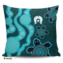 Australia Aboriginal Turtles Torres Strait Islands Blue Turtles With Aboriginal Dot Art Painting Patterns And Torres Strait Symbol Pillow