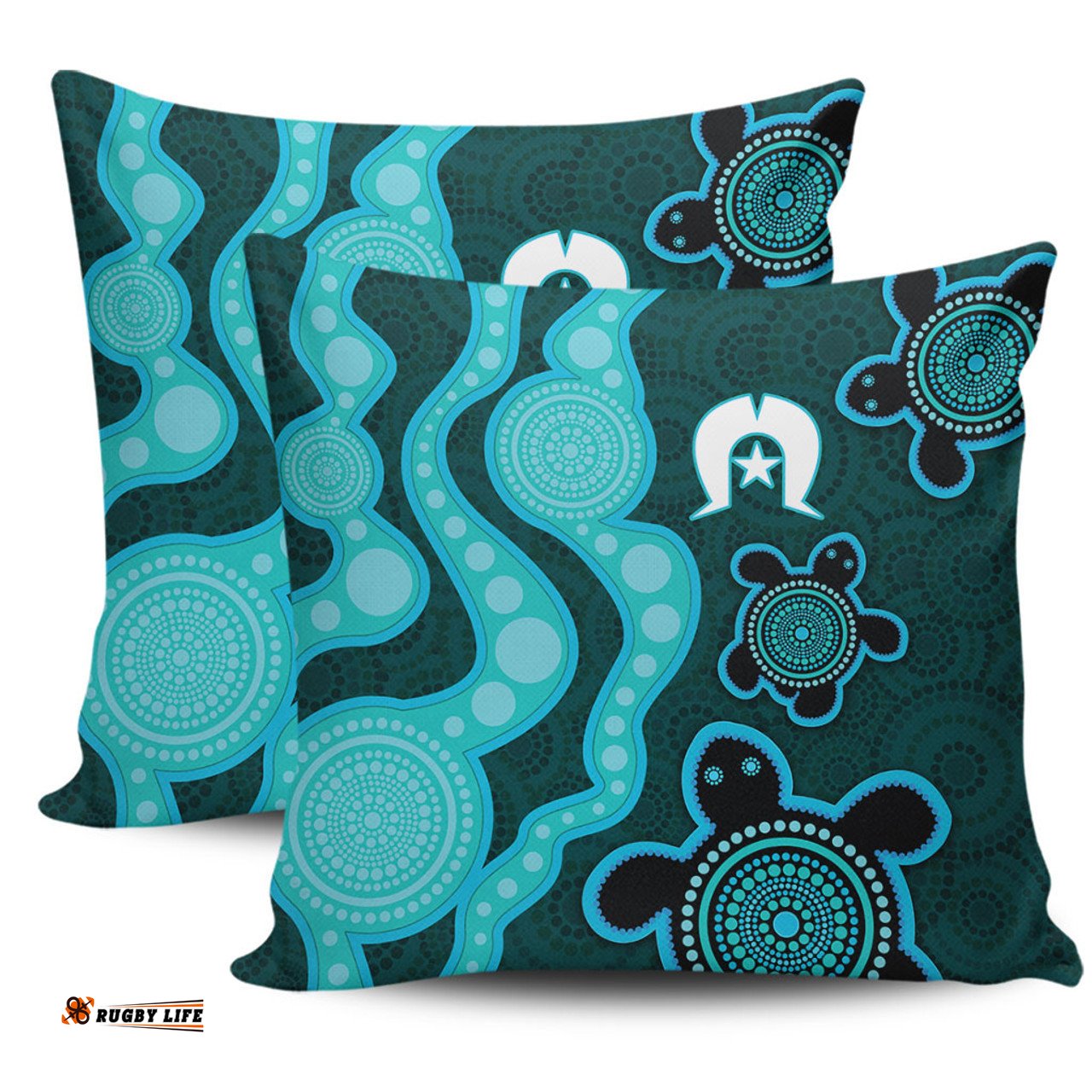 Australia Aboriginal Turtles Torres Strait Islands Blue Turtles With Aboriginal Dot Art Painting Patterns And Torres Strait Symbol Pillow