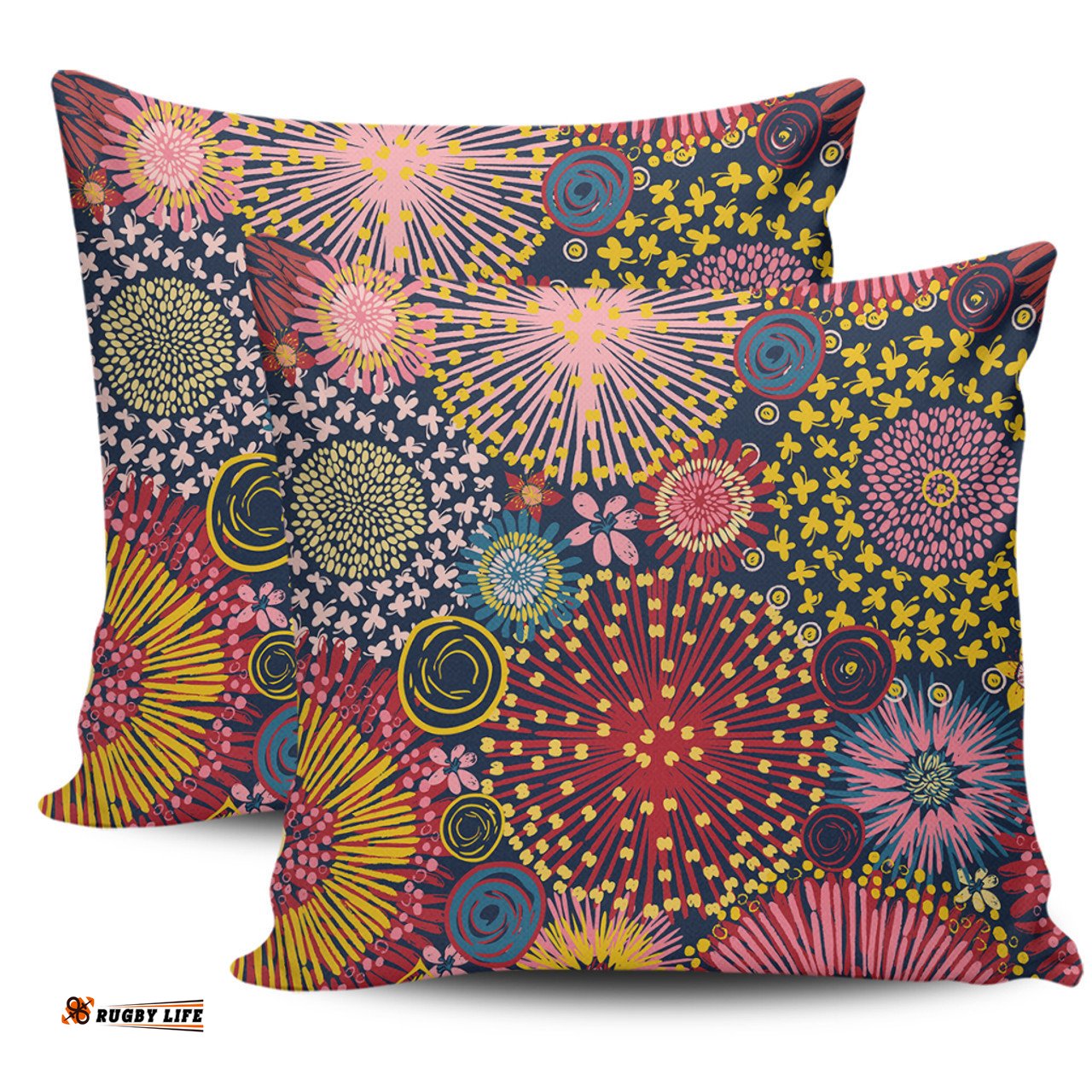 Australia Blooming Bright Flowers Blooming Bright Flowers Meadow Seamless Art Inspired Pillow