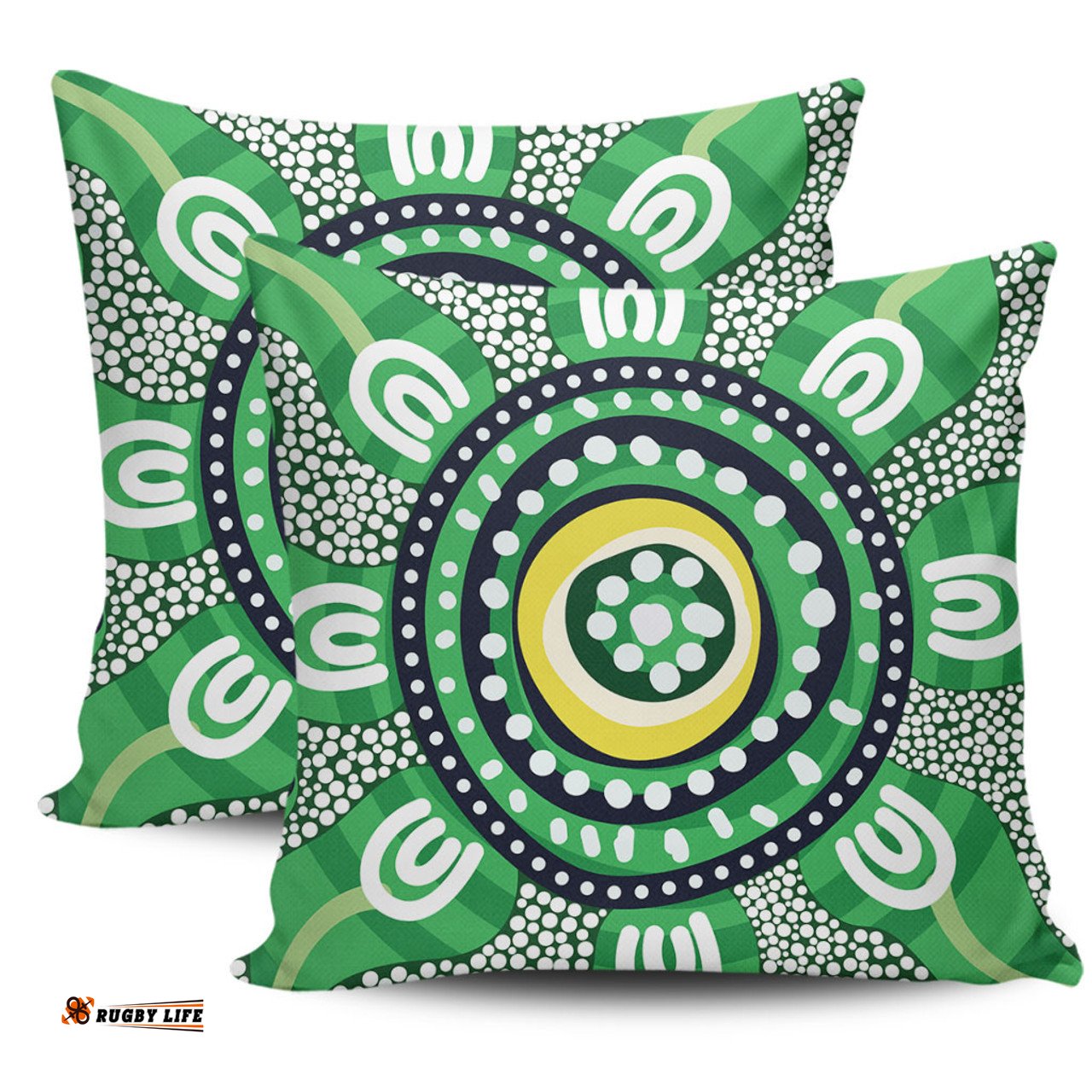 Australia Dot Painting Inspired Aboriginal Green Aboriginal Inspired Dot Art Pillow