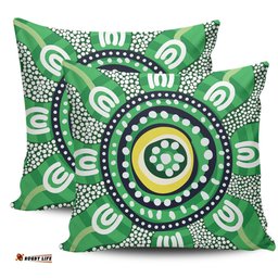 Australia Dot Painting Inspired Aboriginal Green Aboriginal Inspired Dot Art Pillow