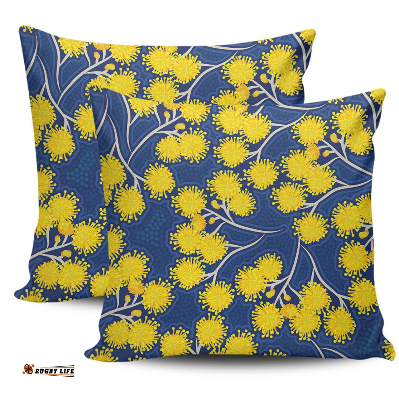 Australia Flowers Aboriginal Yellow Wattle Flowers With Aboriginal Dot Art Pillow
