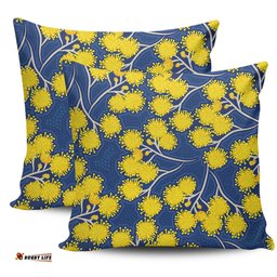 Australia Flowers Aboriginal Yellow Wattle Flowers With Aboriginal Dot Art Pillow