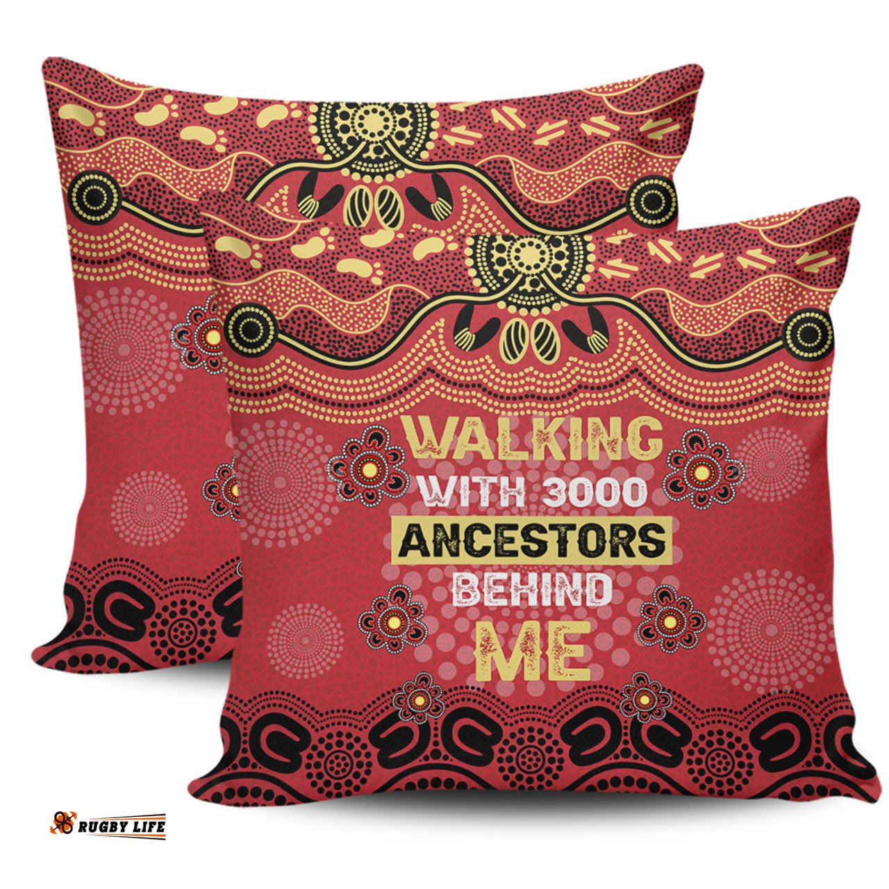 Australia Aboriginal Walking with 3000 Ancestors Behind Me Red and Gold Patterns Pillow