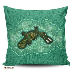 Australia Aboriginal Green Platypus Aboriginal Art Inspired Pillow