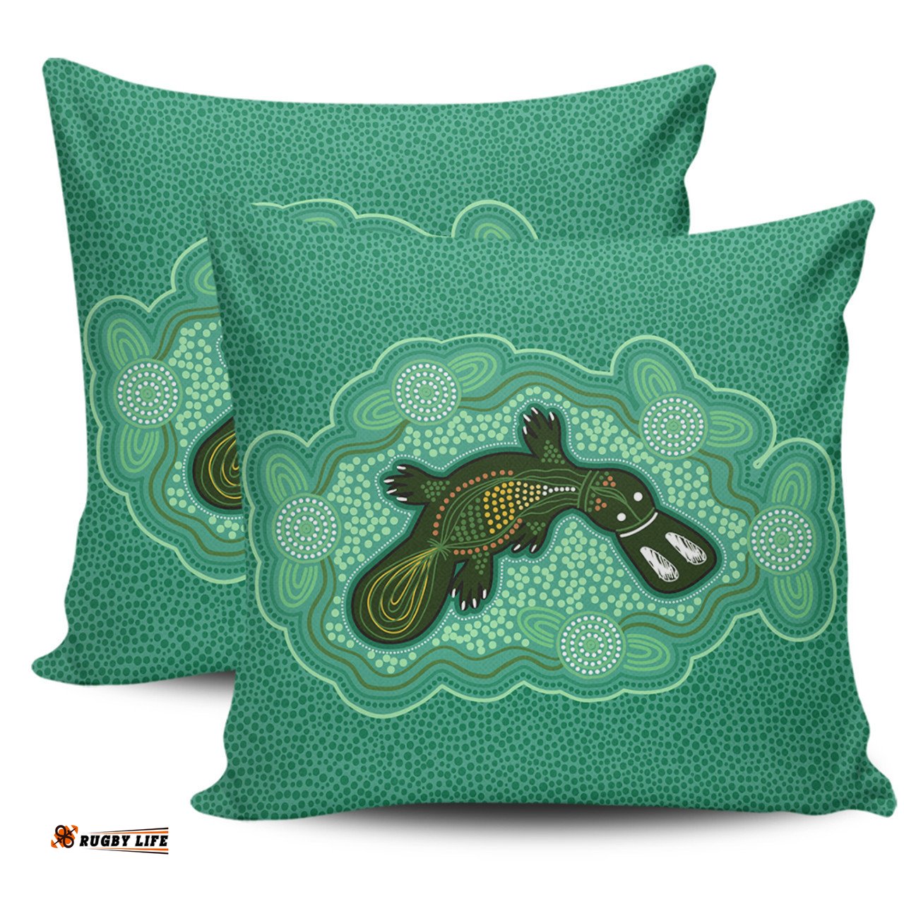 Australia Aboriginal Green Platypus Aboriginal Art Inspired Pillow