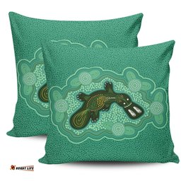 Australia Aboriginal Green Platypus Aboriginal Art Inspired Pillow