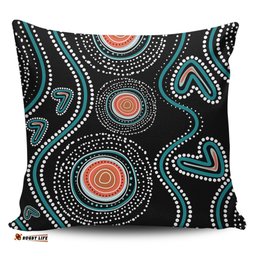 Australia Dot Painting Inspired Aboriginal Aboriginal Green Dot Patterns Art Painting Pillow