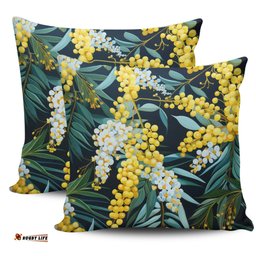 Australia Golden Wattle Golden Wattle Seamless Patterns Blue Background Pillow