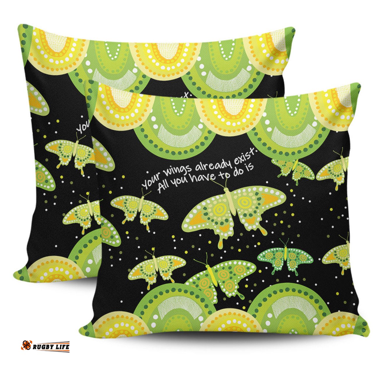 Australia Animals Aboriginal Your Wings Already Exist Aboriginal Green Butterflies Art Inspired Pillow
