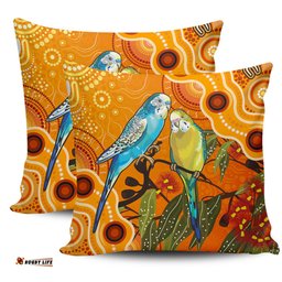 Australia Aboriginal Dot Painting Bush Budgies And Gumtree Pillow
