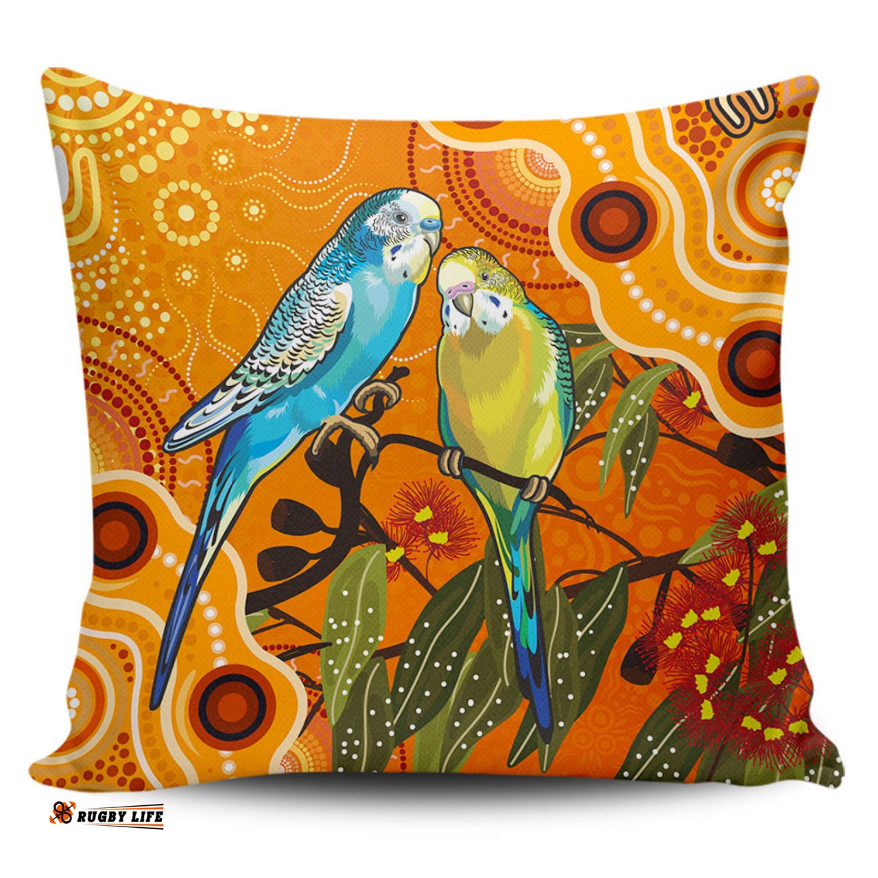 Australia Aboriginal Dot Painting Bush Budgies And Gumtree Pillow