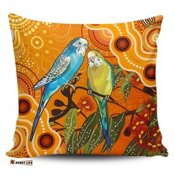 Australia Aboriginal Dot Painting Bush Budgies And Gumtree Pillow