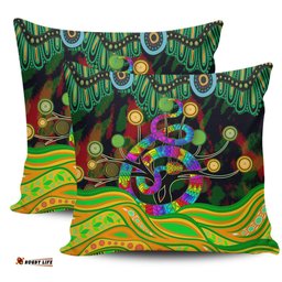 Australia Aboriginal Australia Rainbow Snake And Tree Aboriginal Style Pillow