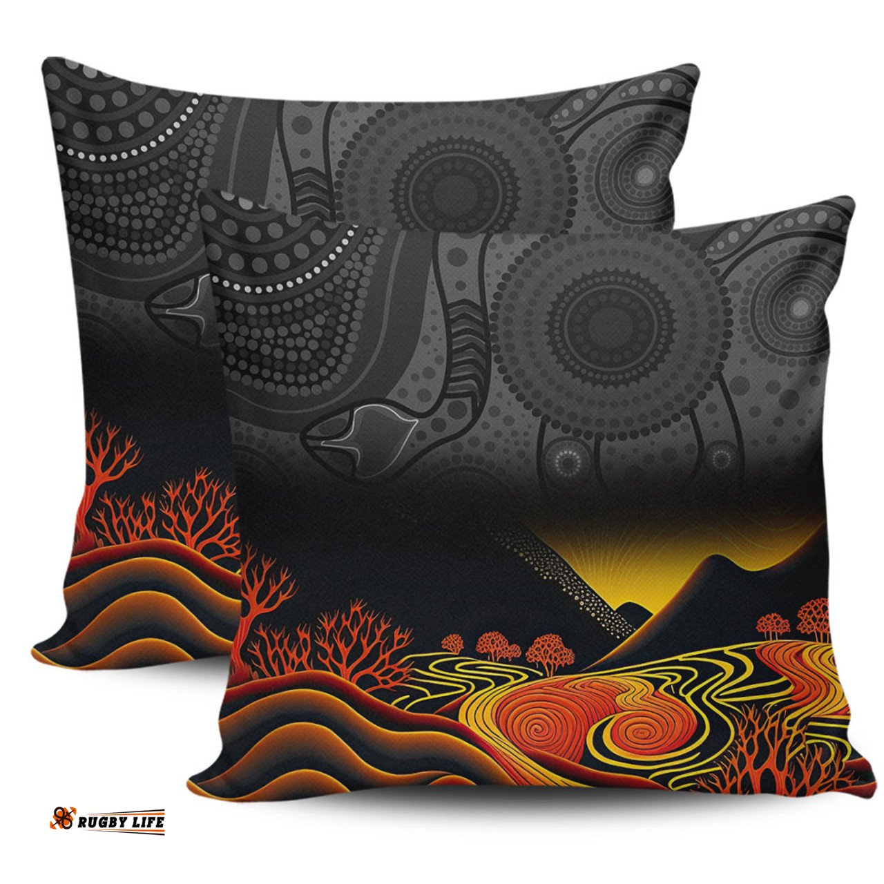 Australia Aboriginal Rainbow Serpent Dreamtime Land Art Inspired Pillow