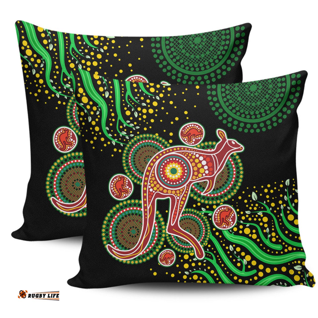 Australia Animals Aboriginal Aboriginal Plant With Kangaroo Colorful Art Pillow