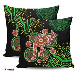 Australia Animals Aboriginal Aboriginal Plant With Kangaroo Colorful Art Pillow