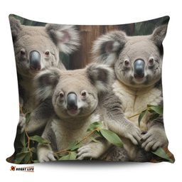 Australia Koala Three Koalas with Gum Trees Ver3 Pillow