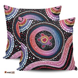 Australia Dot Painting Inspired Aboriginal Turtles With Dot In Aboriginal Pillow