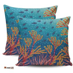 Australia Aboriginal Underwater Aboriginal Art Inspired Pillow