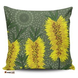 Australia Aboriginal Yellow Bottle Brush Flora In Aboriginal Painting Pillow