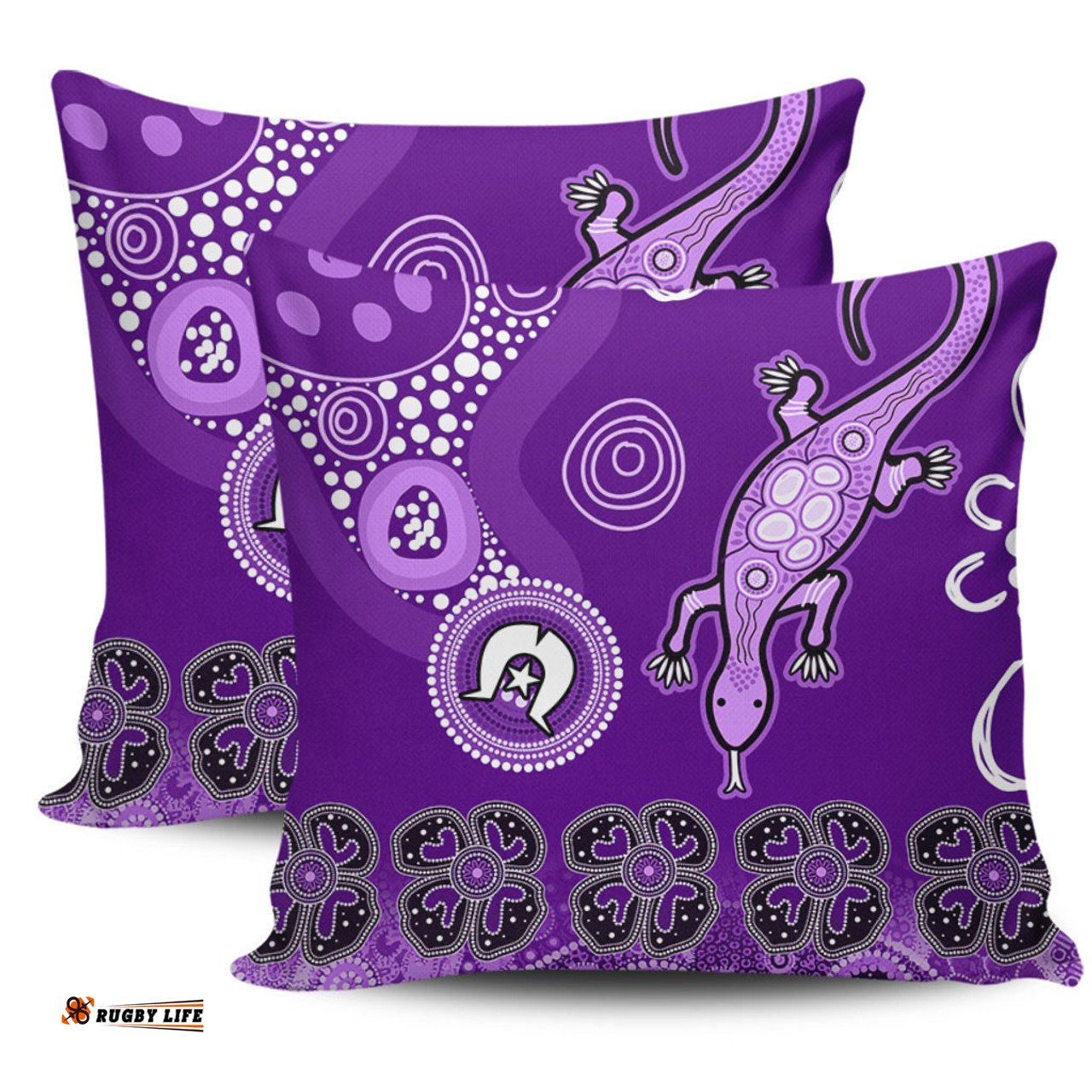 Australia Goanna Aboriginal Indigenous Dot Goanna (Purple) Pillow
