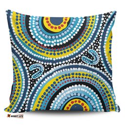 Australia Dot Painting Inspired Aboriginal Blue Aboriginal Style Dot Art Pillow