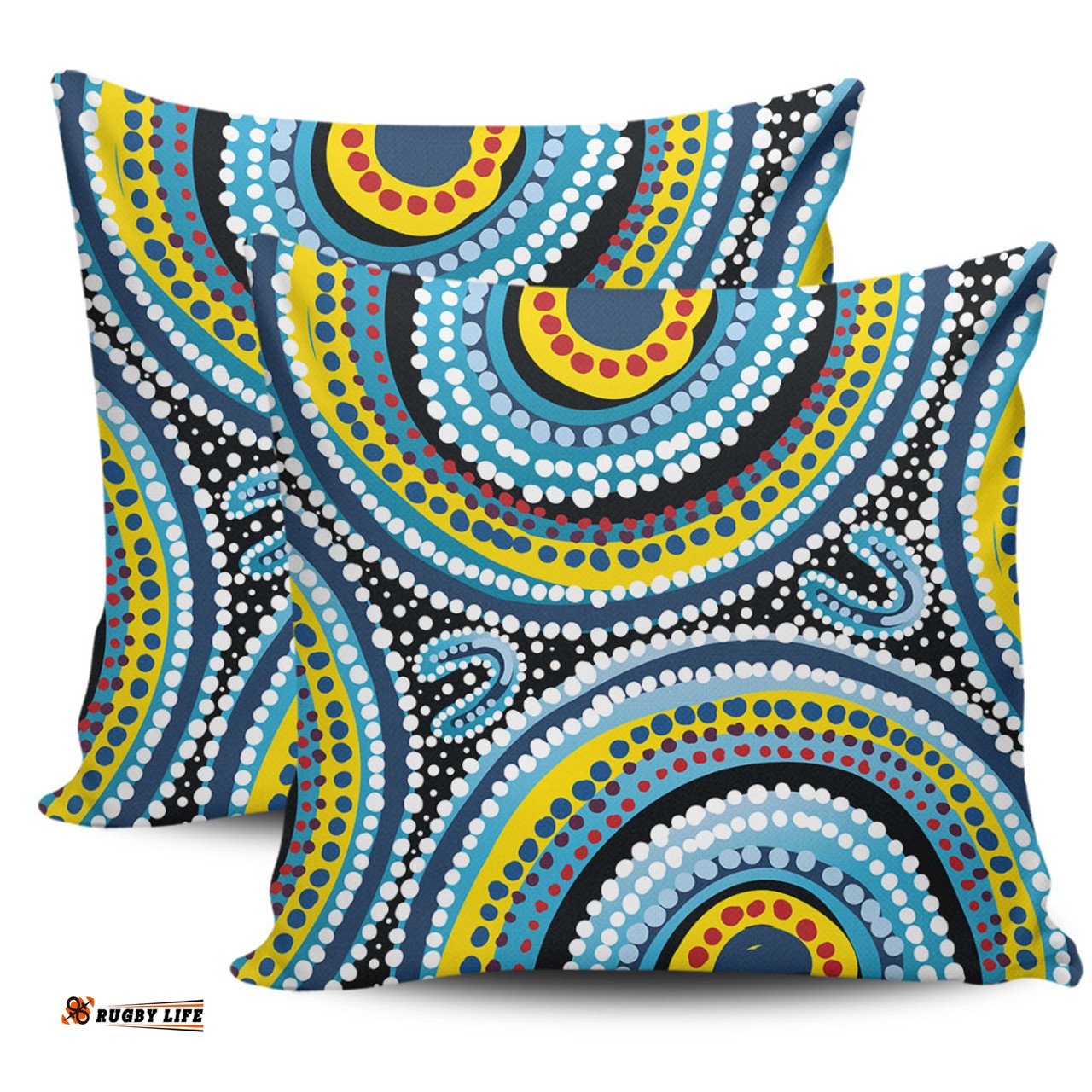 Australia Dot Painting Inspired Aboriginal Blue Aboriginal Style Dot Art Pillow