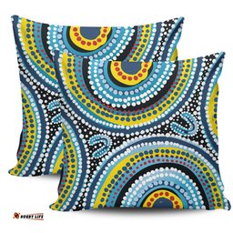 Australia Dot Painting Inspired Aboriginal Blue Aboriginal Style Dot Art Pillow