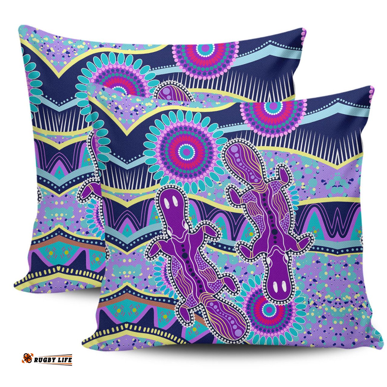 Australia Animals Platypus Aboriginal Purple Platypus With Aboriginal Art Dot Painting Patterns Inspired Pillow