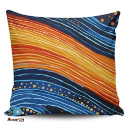 Australia Dreaming Aboriginal Aboriginal Culture Rive In Dot Painting Inspired Pillow