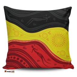Australia Aboriginal Flag Colors In A Dot Art Painting Pillow