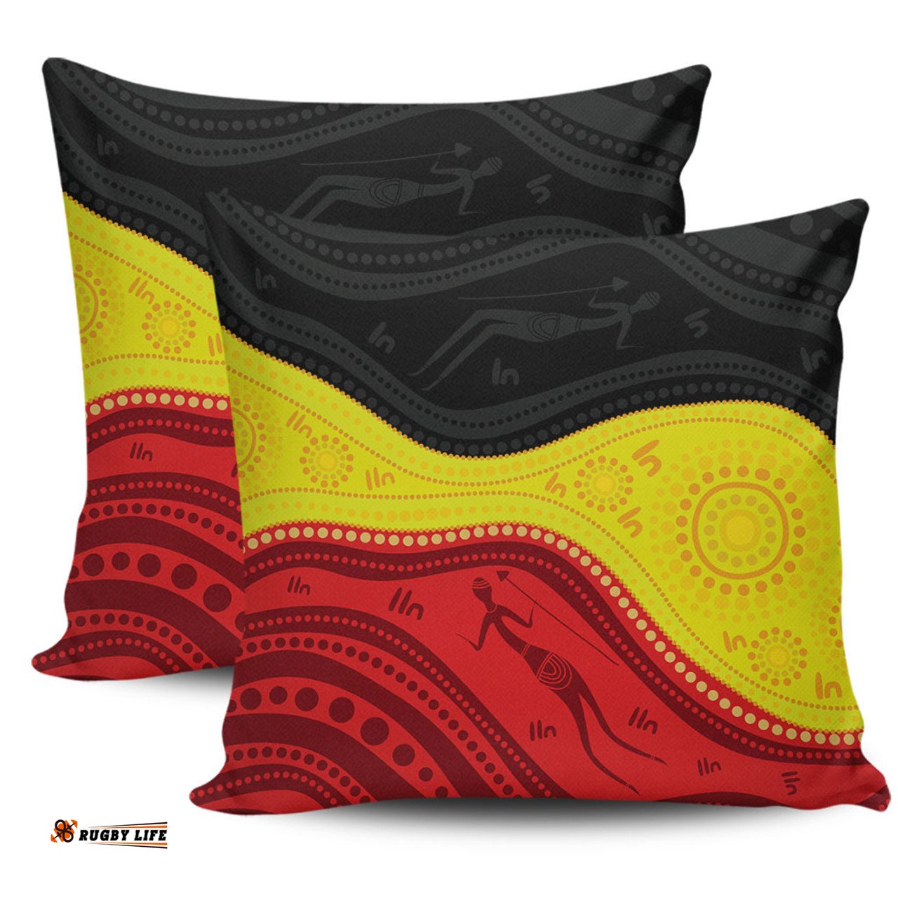 Australia Aboriginal Flag Colors In A Dot Art Painting Pillow