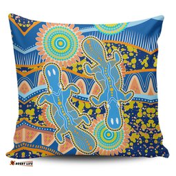 Australia Animals Platypus Aboriginal Blue Platypus With Aboriginal Art Dot Painting Patterns Inspired Pillow
