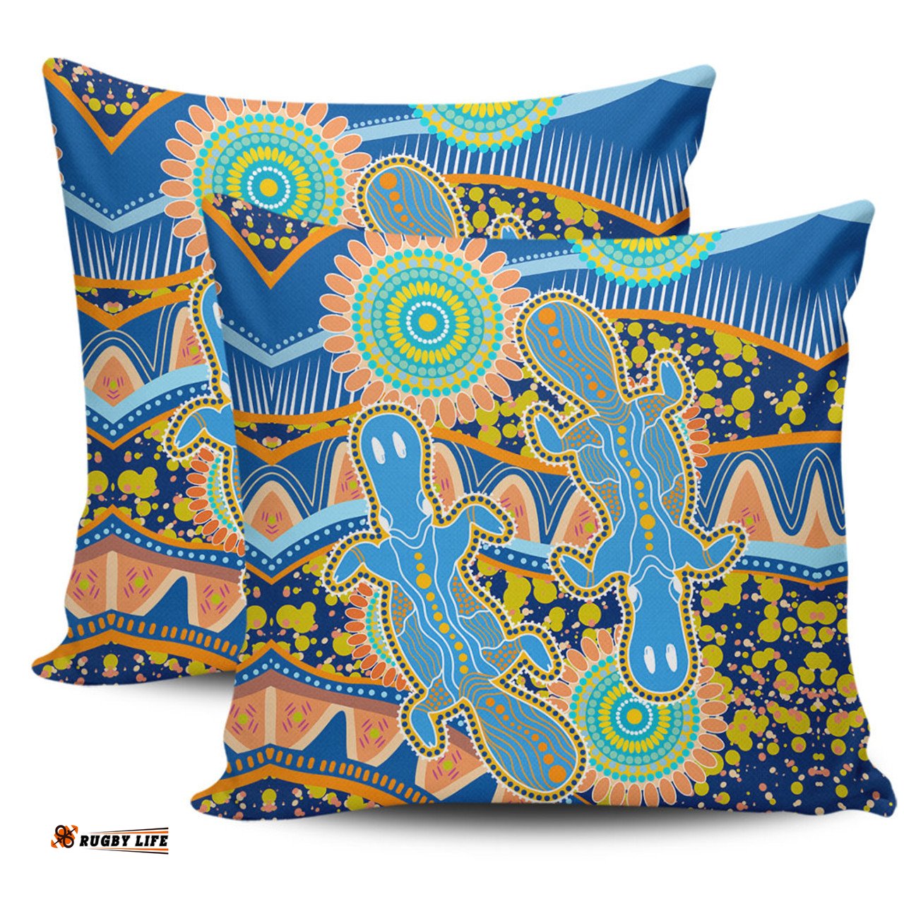 Australia Animals Platypus Aboriginal Blue Platypus With Aboriginal Art Dot Painting Patterns Inspired Pillow