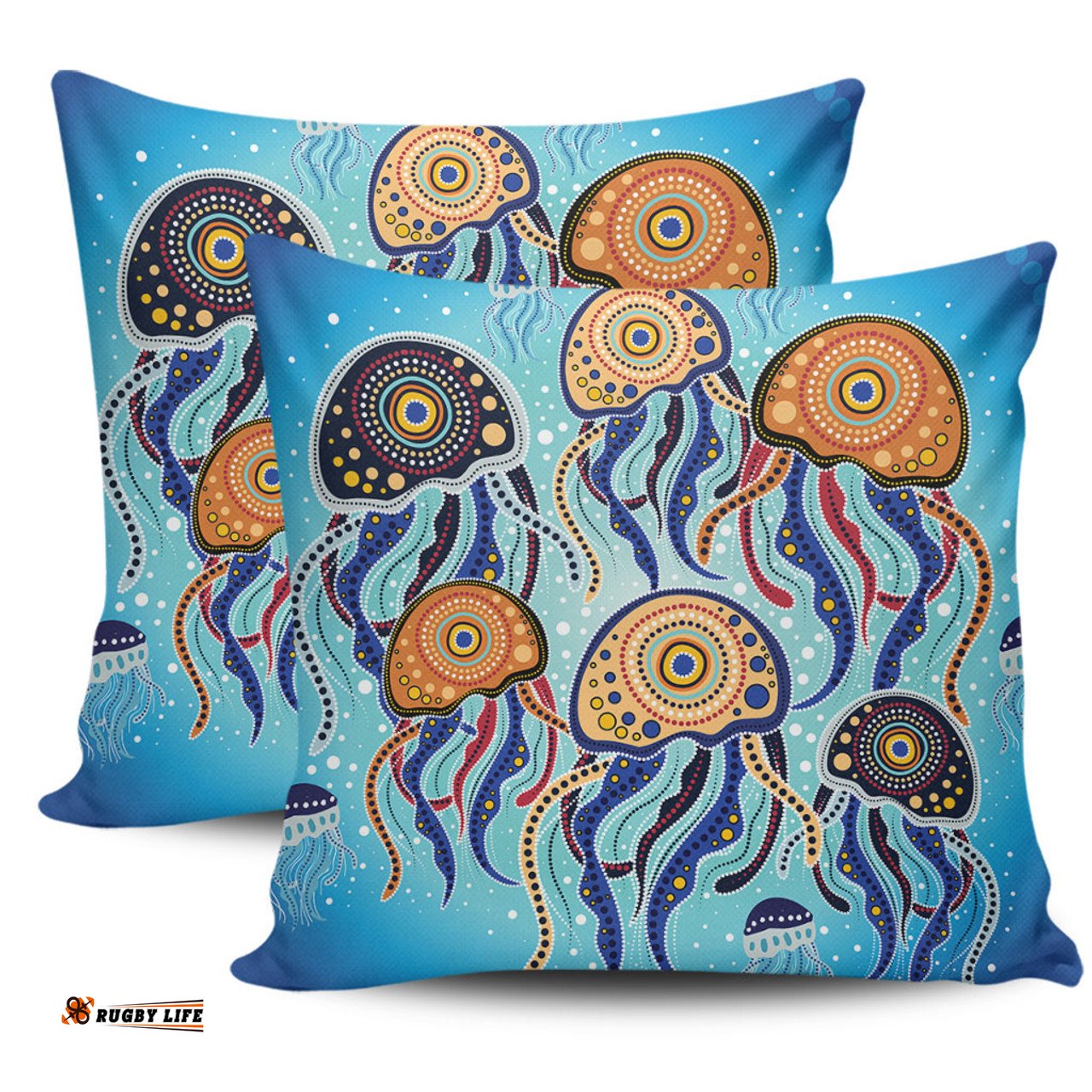 Australia Dot Painting Inspired Aboriginal Jellyfish Art In Aboriginal Dot Style Pillow